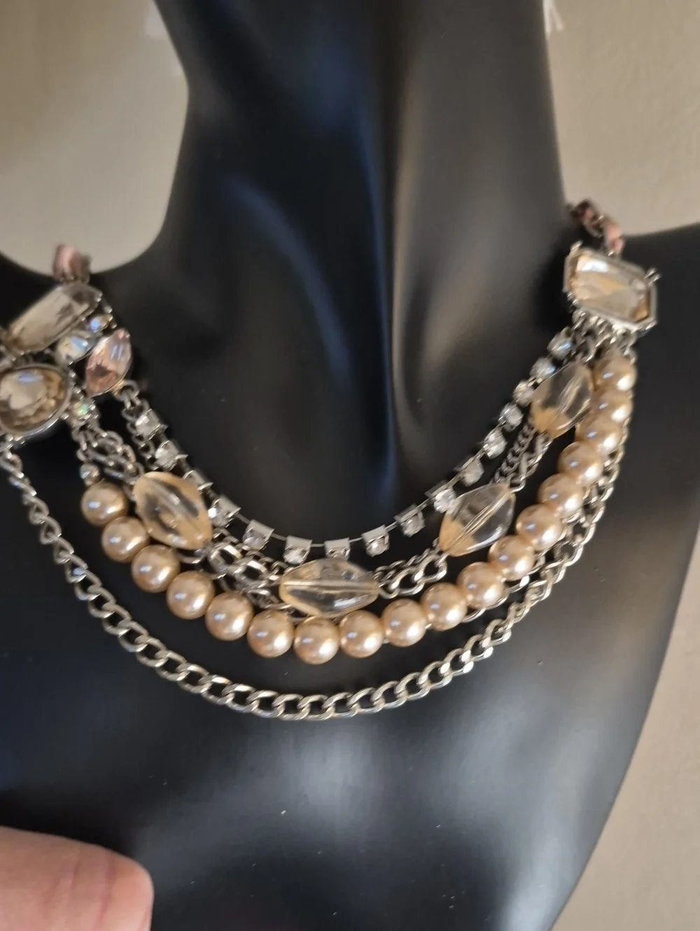 NY & CO Multi-Strand Layered Pearl  Crystal Rhinestone Statement Necklace